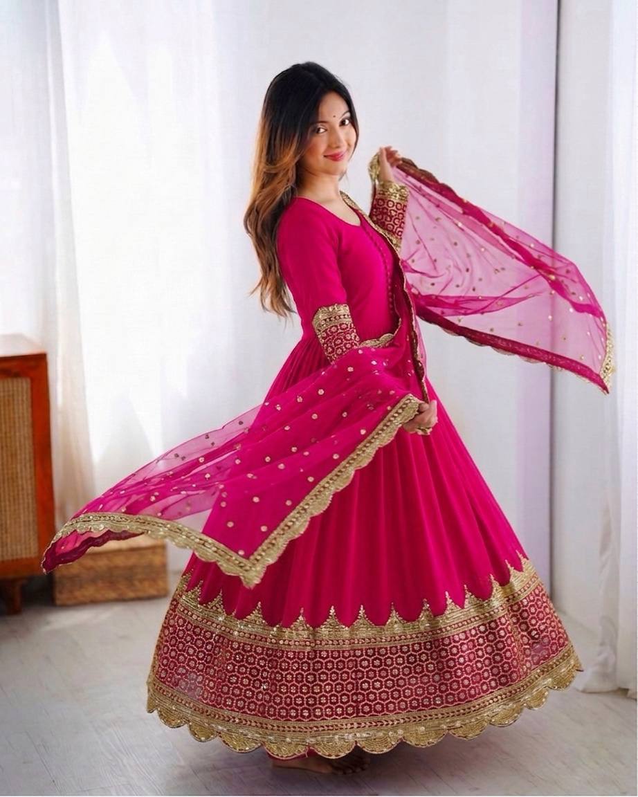 Embroidered Georgette Gown Set