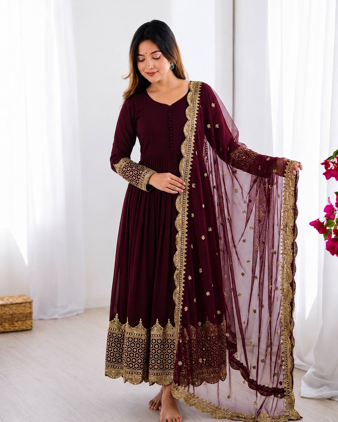 Embroidered Georgette Gown Set