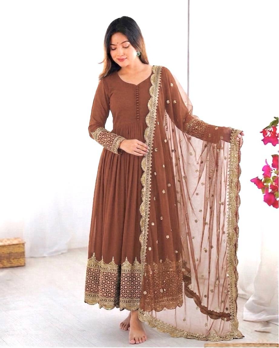 Embroidered Georgette Gown Set