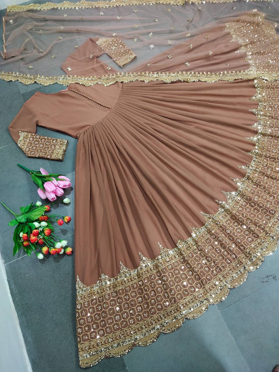 Embroidered Georgette Gown Set