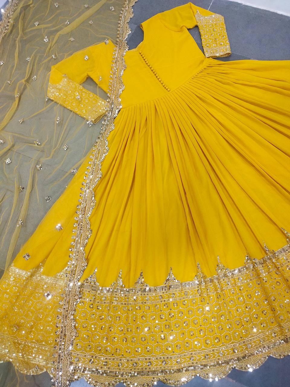 Embroidered Georgette Gown Set