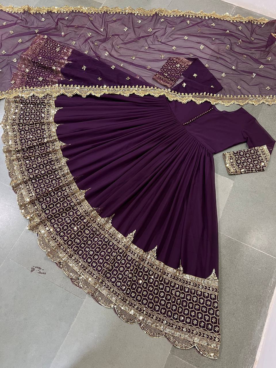Embroidered Georgette Gown Set