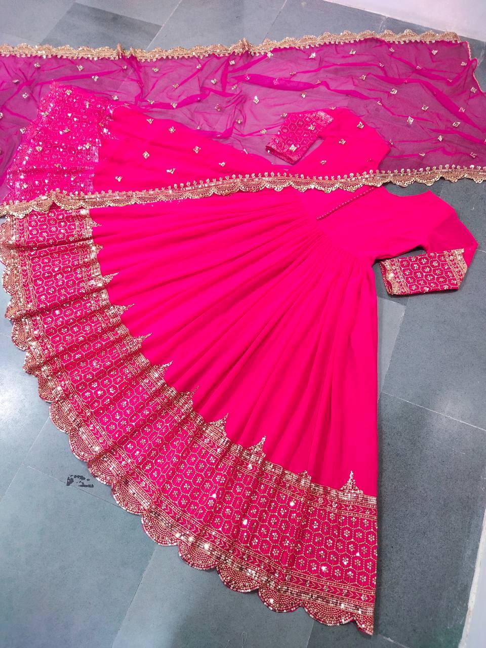Embroidered Georgette Gown Set