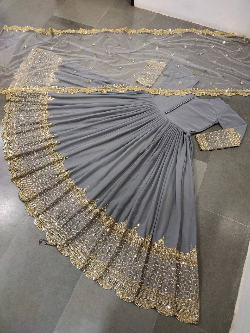 Embroidered Georgette Gown Set