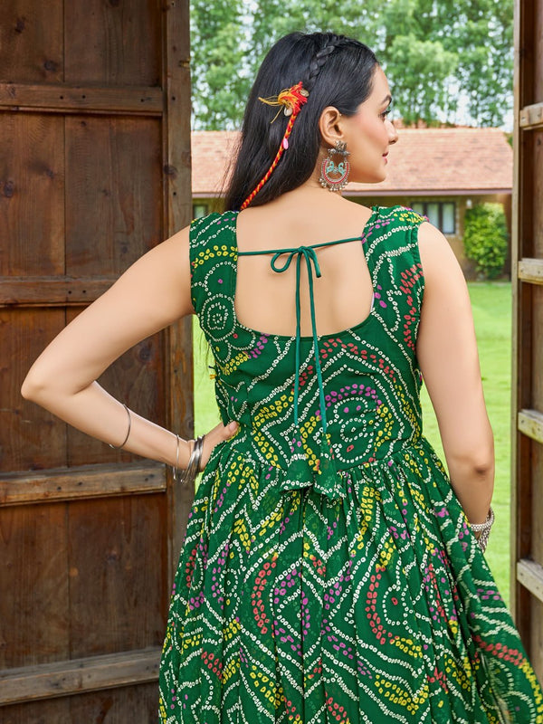Jency Creation Women's Bandhani Print Faux Georgette Gown with Kutchi Patch Work