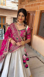 Jency Creation Women's Roman Silk Embroidered Lehenga Choli with Dupatta – 6 Meter Flair