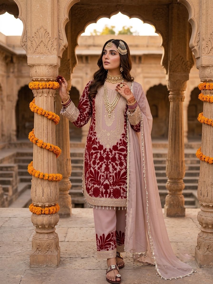Jency Creation Women's Faux Georgette Embroidered Kurta Palazzo Set with Dupatta
