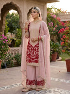 Jency Creation Women's Faux Georgette Embroidered Kurta Palazzo Set with Dupatta