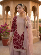 Jency Creation Women's Faux Georgette Embroidered Kurta Palazzo Set with Dupatta