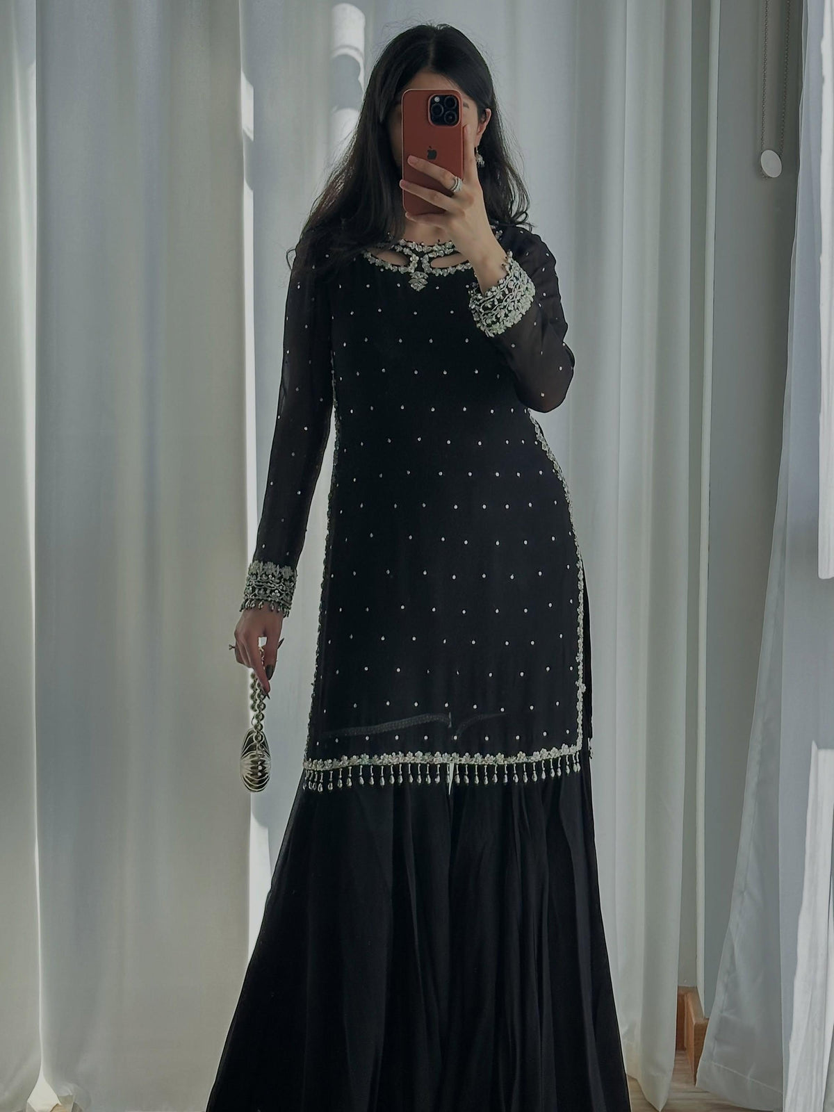 Jency Creation Women's Heavy Georgette Embroidered Kurta Farshi Set with Dupatta