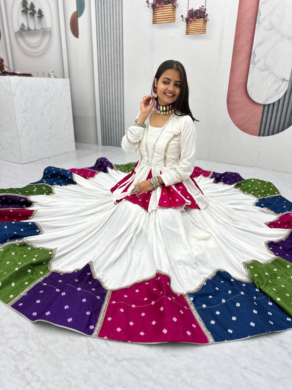 Jency Creation Women's Georgette Lehenga Choli with Handwork, Real Kodi & Mirror Work – 6+ Meter Flair