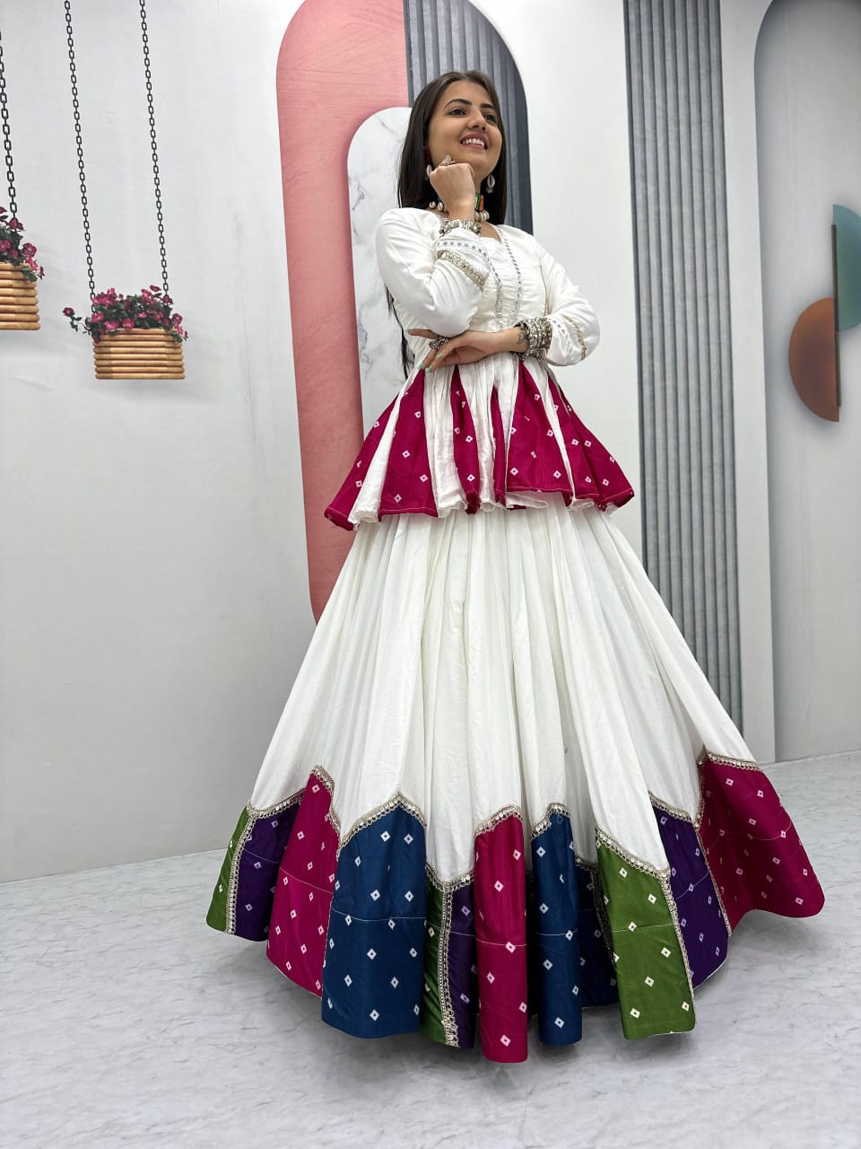 Jency Creation Women's Georgette Lehenga Choli with Handwork, Real Kodi & Mirror Work – 6+ Meter Flair
