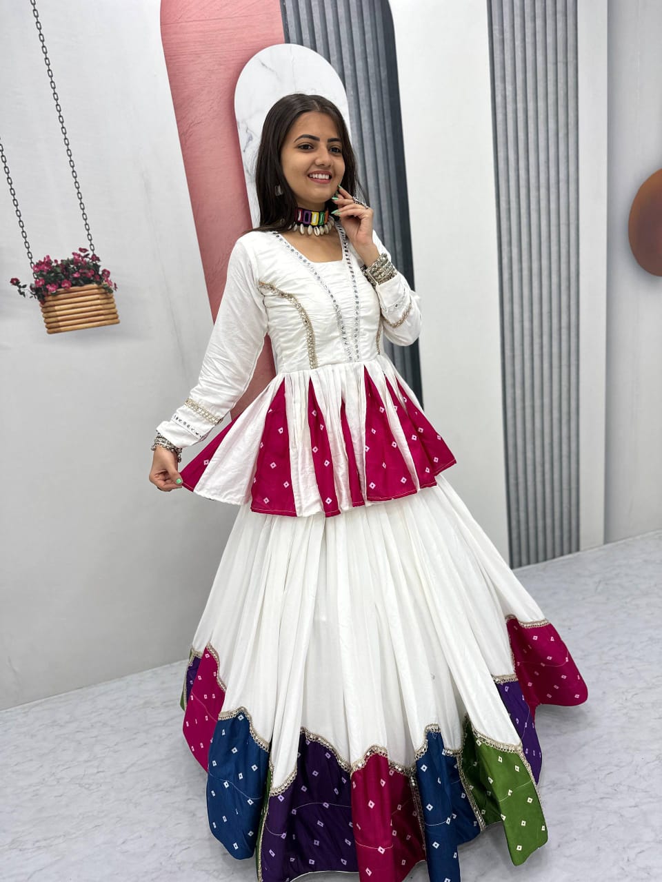 Jency Creation Women's Georgette Lehenga Choli with Handwork, Real Kodi & Mirror Work – 6+ Meter Flair