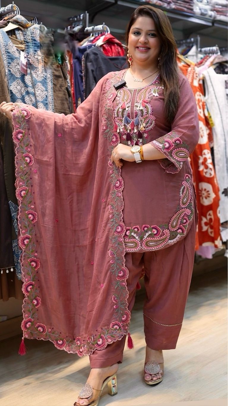 ency Creation Women's Faux Georgette Mirror Work Kurta Palazzo Set with Dupatta