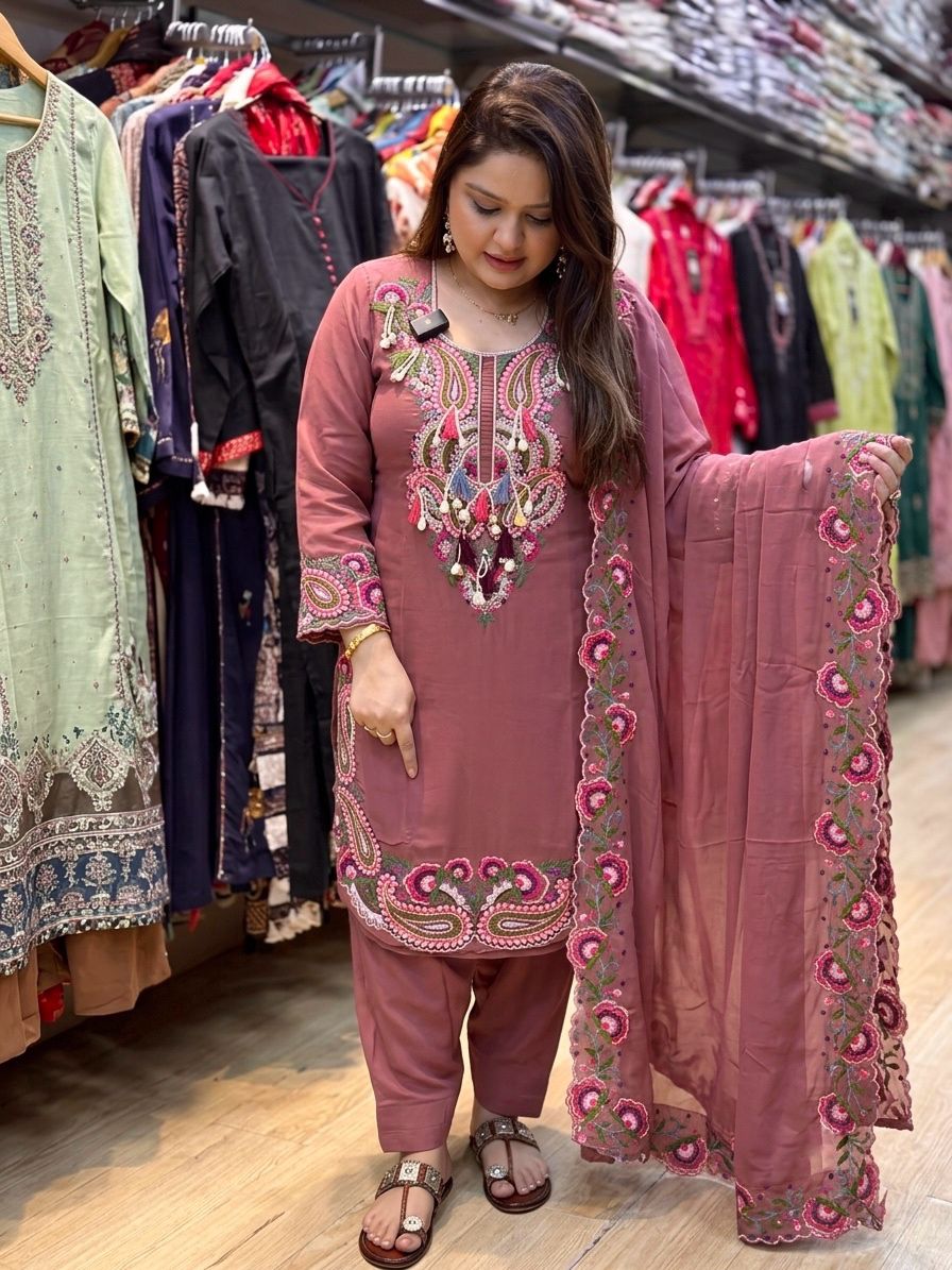 ency Creation Women's Faux Georgette Mirror Work Kurta Palazzo Set with Dupatta