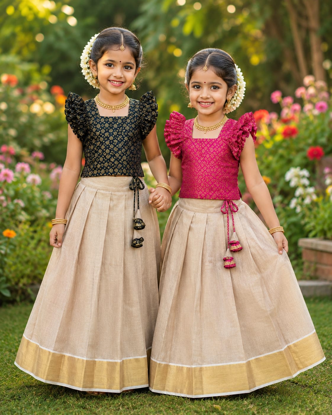 Jency Creation Kids Kerala Tissue Silk Lehenga Choli – Traditional Festive Wear