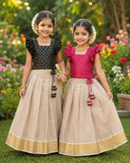 Jency Creation Kids Kerala Tissue Silk Lehenga Choli – Traditional Festive Wear