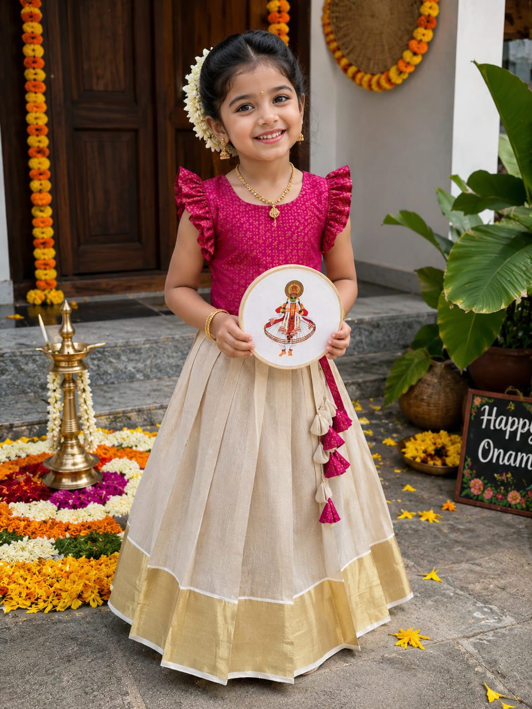 Jency Creation Kids Kerala Tissue Silk Lehenga Choli – Traditional Festive Wear