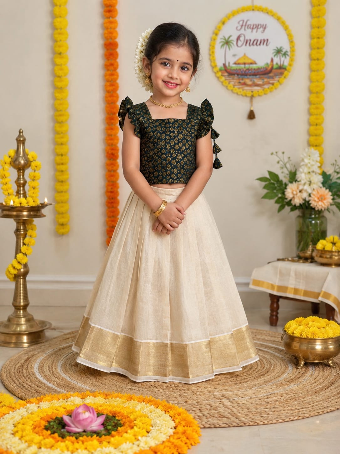 Jency Creation Kids Kerala Tissue Silk Lehenga Choli – Traditional Festive Wear