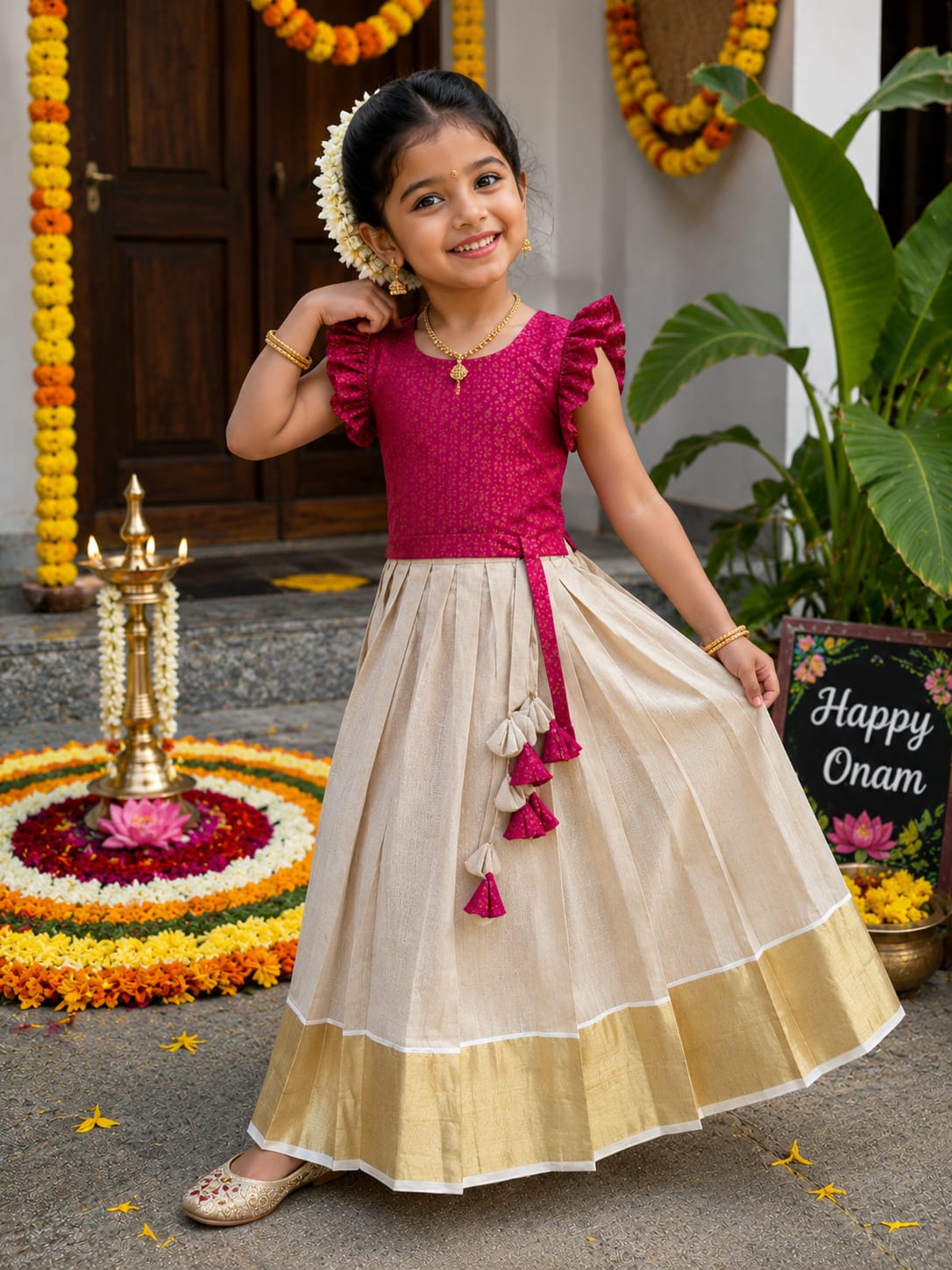 Jency Creation Kids Kerala Tissue Silk Lehenga Choli – Traditional Festive Wear
