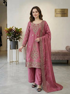 Jency Creation Women's GMY Choo Silk Embroidered Party Wear Palazzo Set with Dupatta