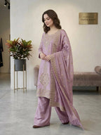 Jency Creation Women's GMY Choo Silk Embroidered Party Wear Palazzo Set with Dupatta