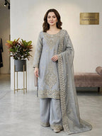 Jency Creation Women's GMY Choo Silk Embroidered Party Wear Palazzo Set with Dupatta