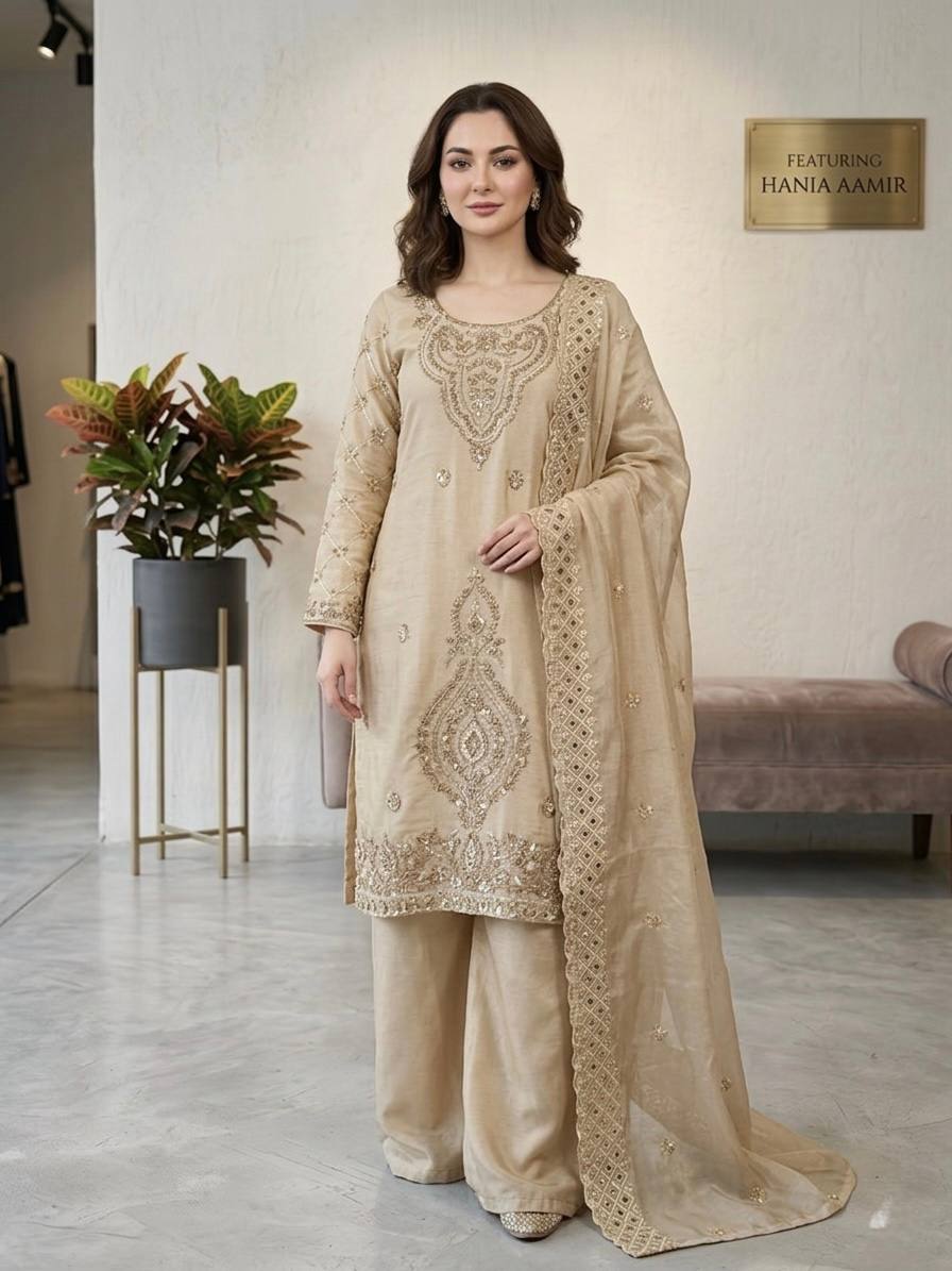 Jency Creation Women's GMY Choo Silk Embroidered Party Wear Palazzo Set with Dupatta