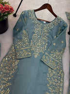 Jency Creation Women's GMY Silk Embroidered Kurta Palazzo Set with Dupatta
