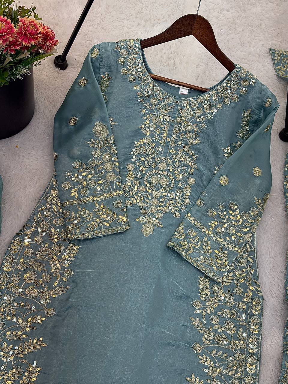Jency Creation Women's GMY Silk Embroidered Kurta Palazzo Set with Dupatta