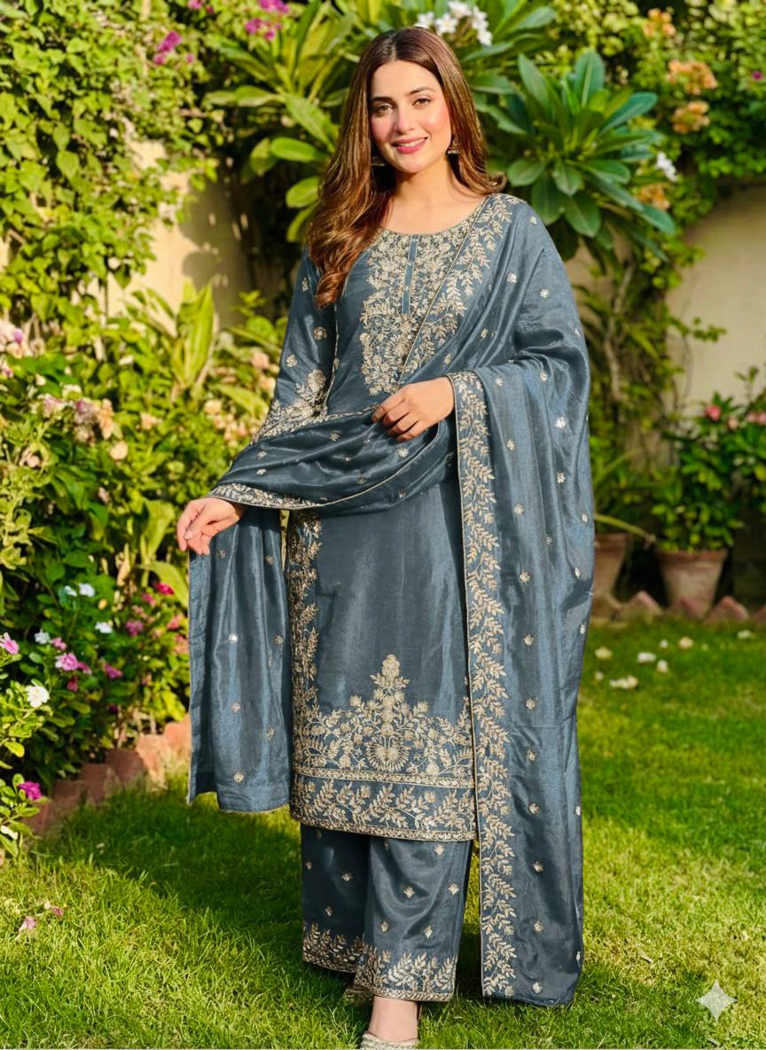 Jency Creation Women's GMY Silk Embroidered Kurta Palazzo Set with Dupatta