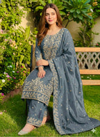 Jency Creation Women's GMY Silk Embroidered Kurta Palazzo Set with Dupatta