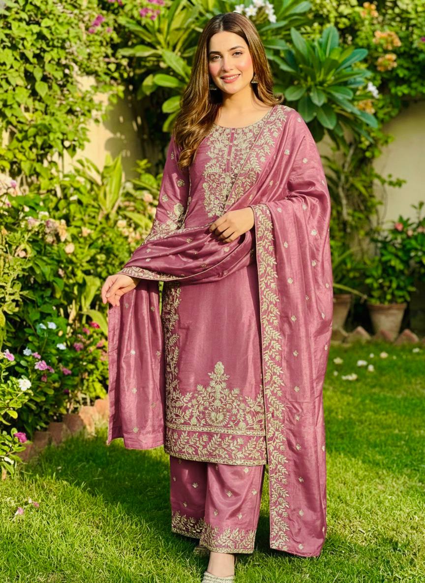 Jency Creation Women's GMY Silk Embroidered Kurta Palazzo Set with Dupatta