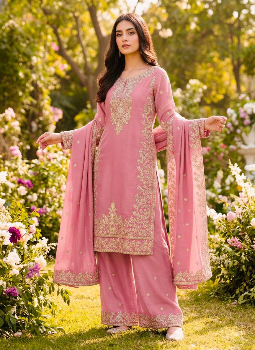 Jency Creation Women's GMY Silk Embroidered Kurta Palazzo Set with Dupatta