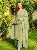 Jency Creation Women's GMY Silk Embroidered Kurta Palazzo Set with Dupatta