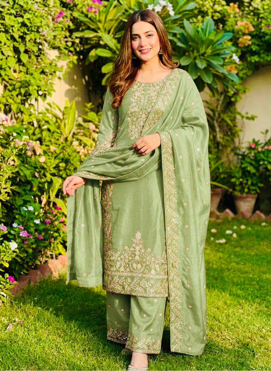 Jency Creation Women's GMY Silk Embroidered Kurta Palazzo Set with Dupatta