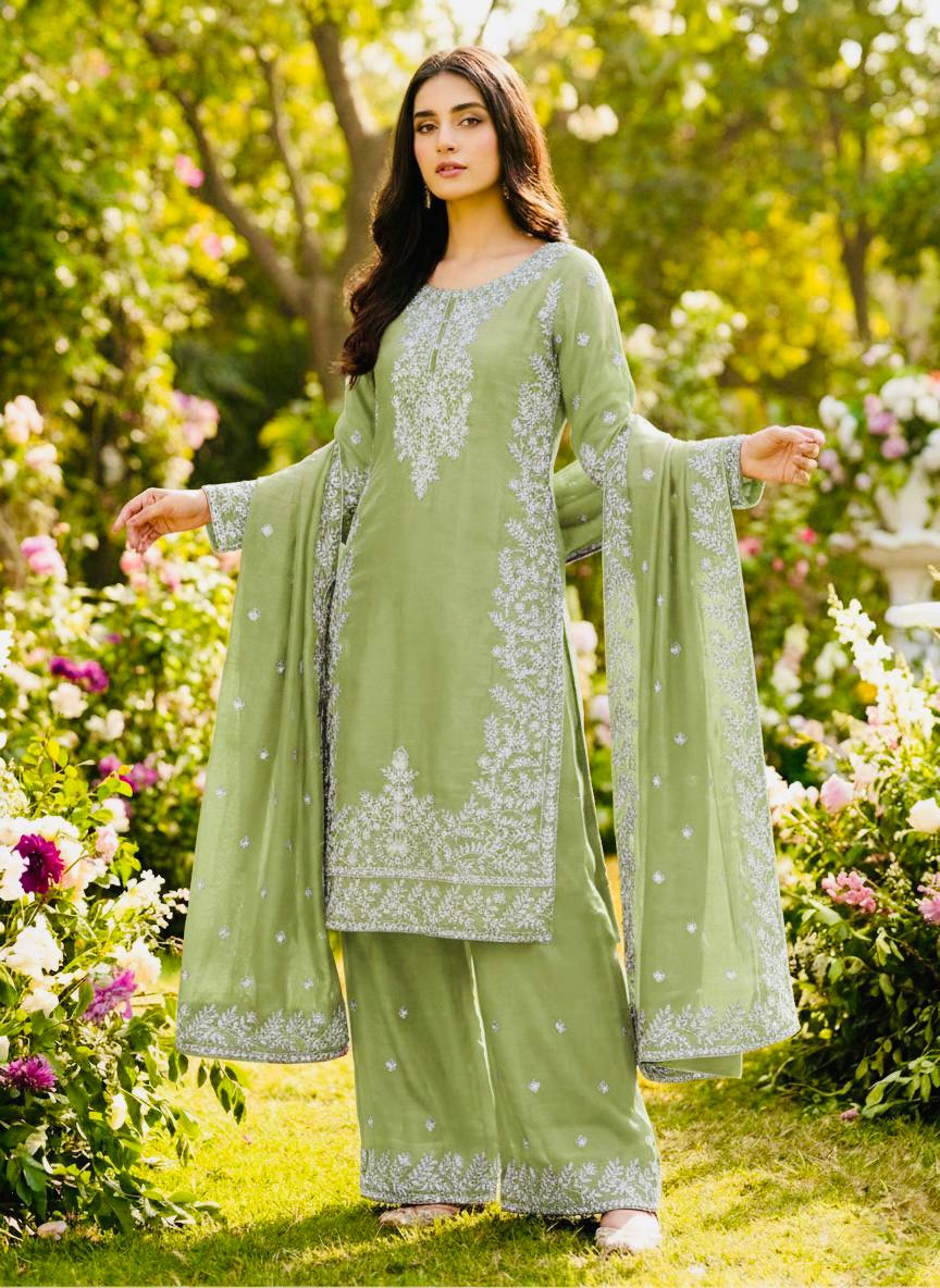Jency Creation Women's GMY Silk Embroidered Kurta Palazzo Set with Dupatta
