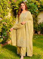 Jency Creation Women's GMY Silk Embroidered Kurta Palazzo Set with Dupatta