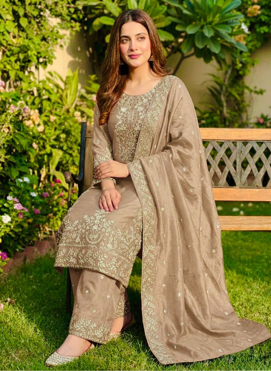 Jency Creation Women's GMY Silk Embroidered Kurta Palazzo Set with Dupatta