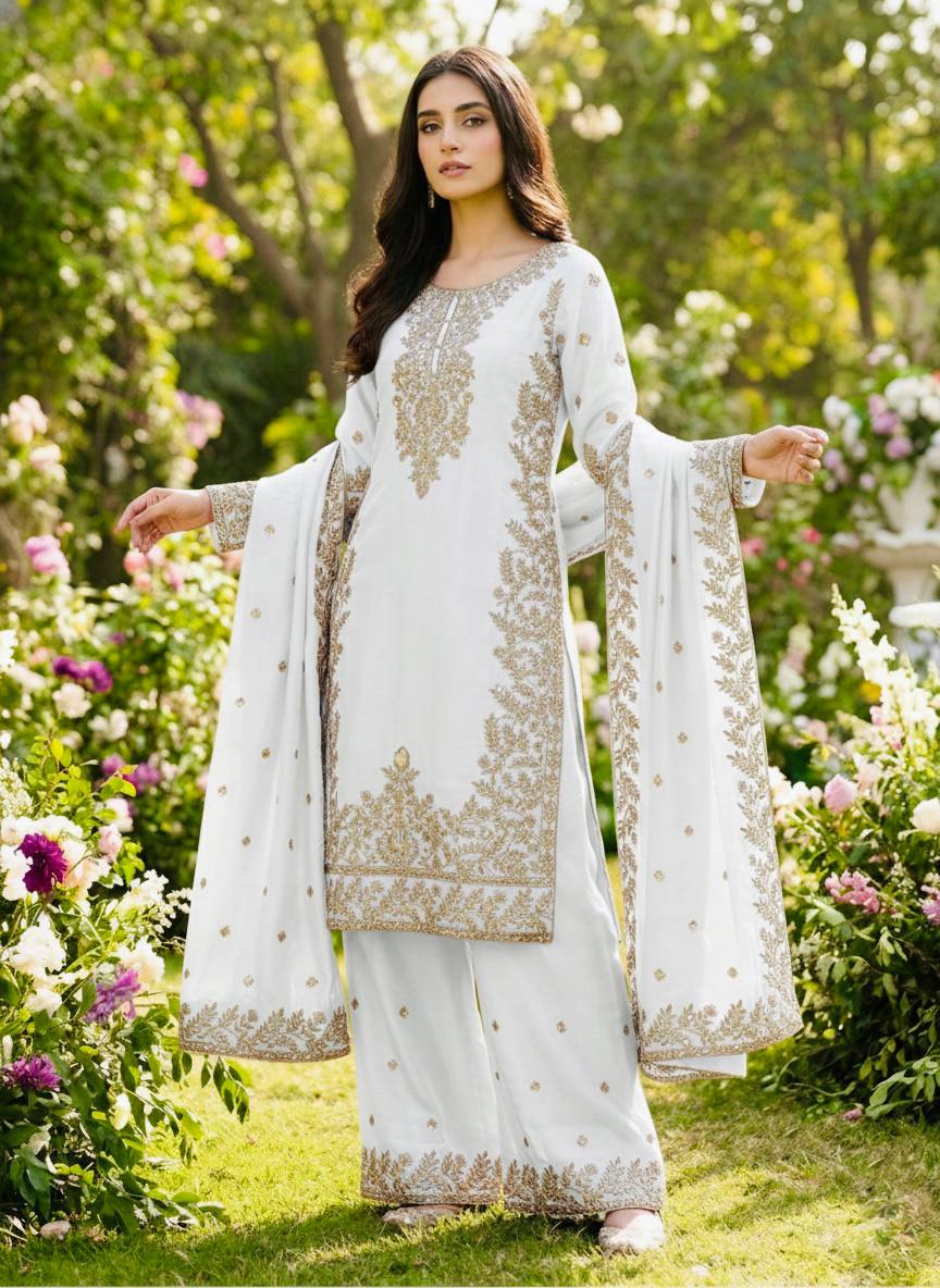 Jency Creation Women's GMY Silk Embroidered Kurta Palazzo Set with Dupatta