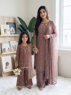 Jency Creation Mother & Daughter Faux Georgette Embroidered Palazzo Set with Dupatta