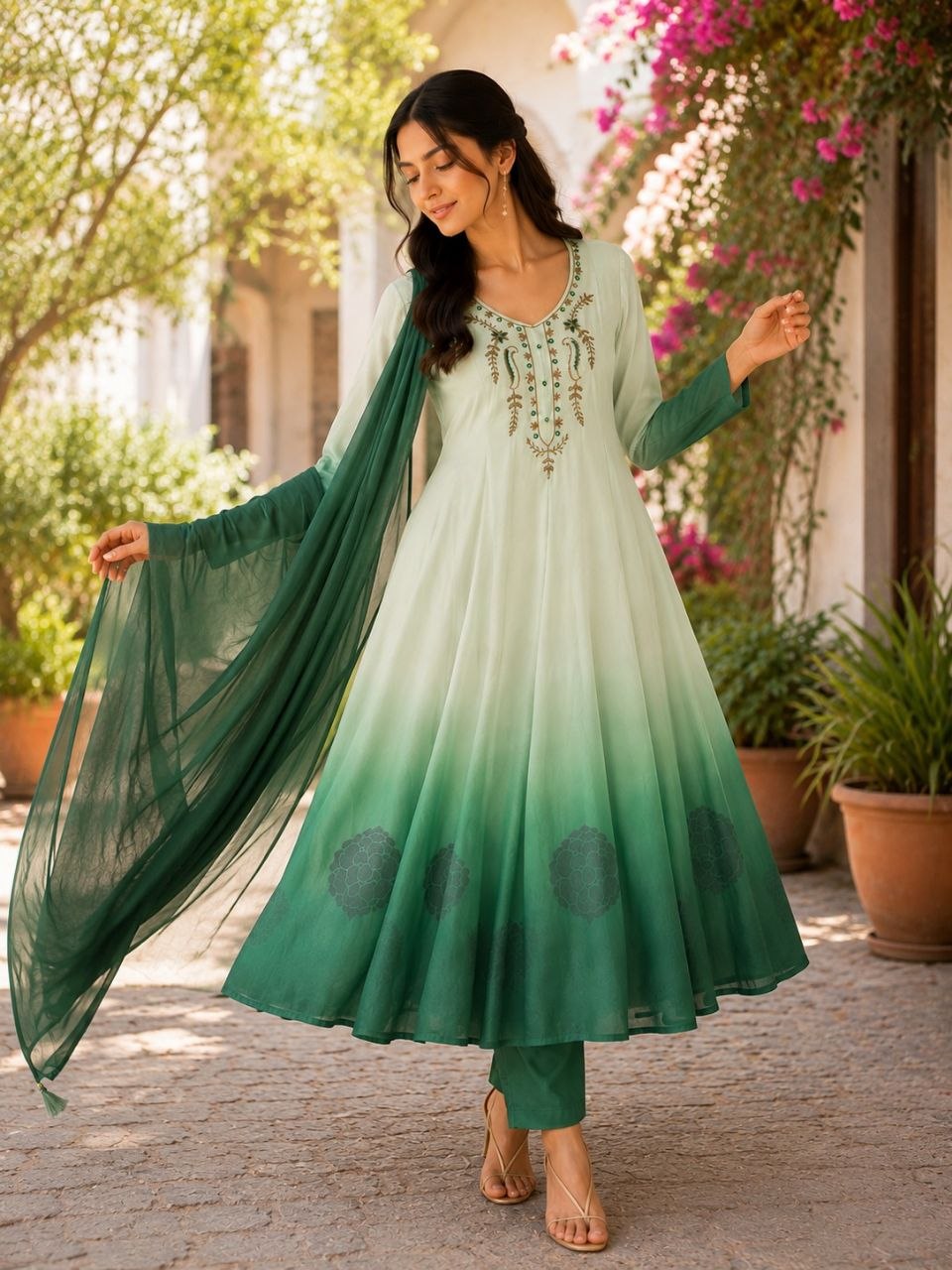Jency Creation Women's Premium Orange Chiffon Anarkali Gown Set with Dupatta