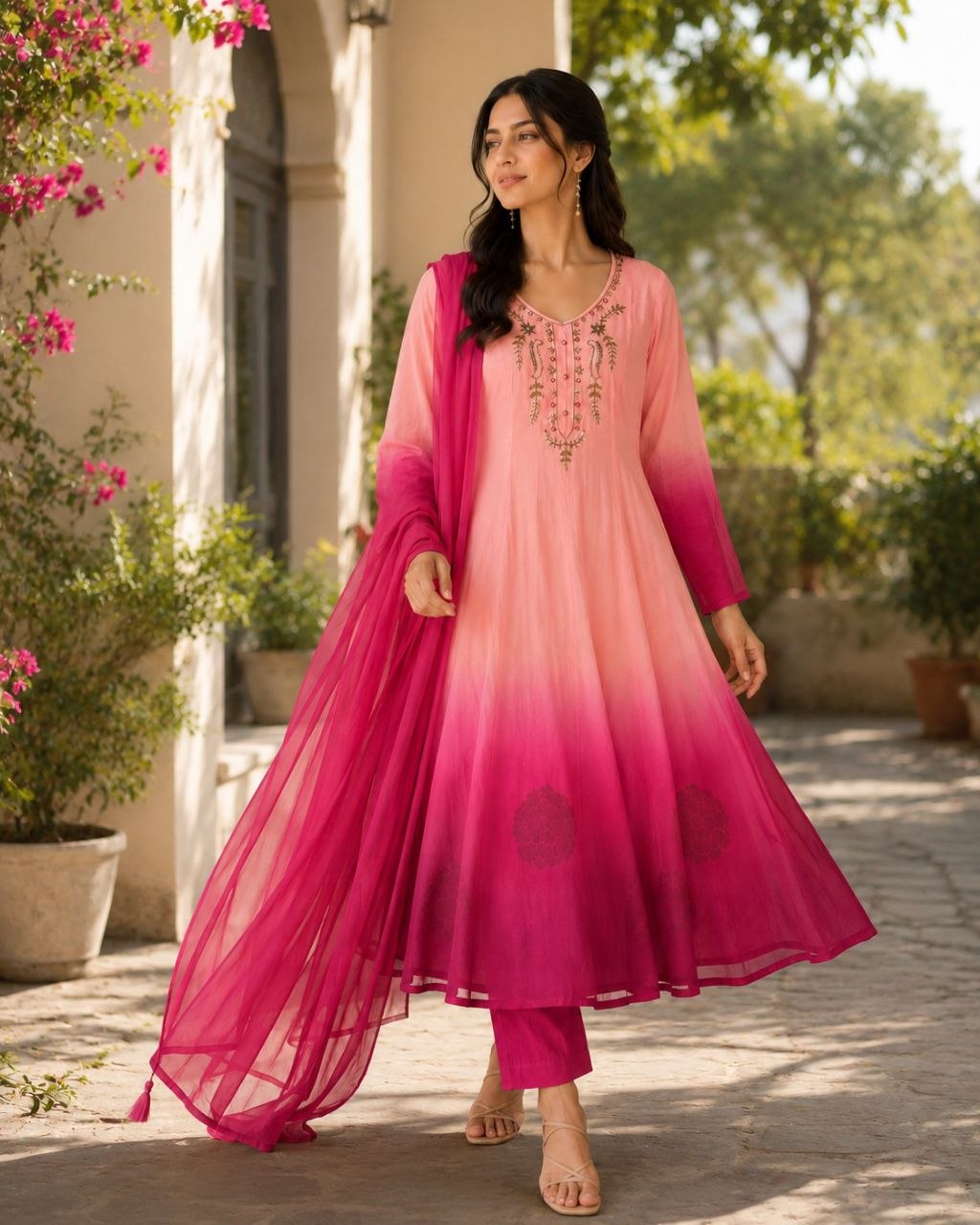 Jency Creation Women's Premium Orange Chiffon Anarkali Gown Set with Dupatta