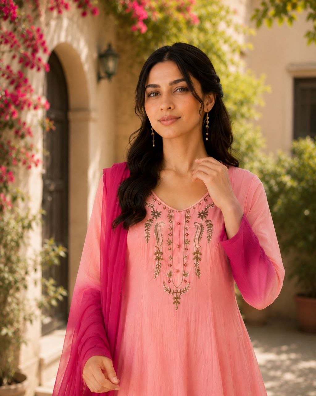 Jency Creation Women's Premium Orange Chiffon Anarkali Gown Set with Dupatta