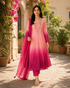 Jency Creation Women's Premium Orange Chiffon Anarkali Gown Set with Dupatta