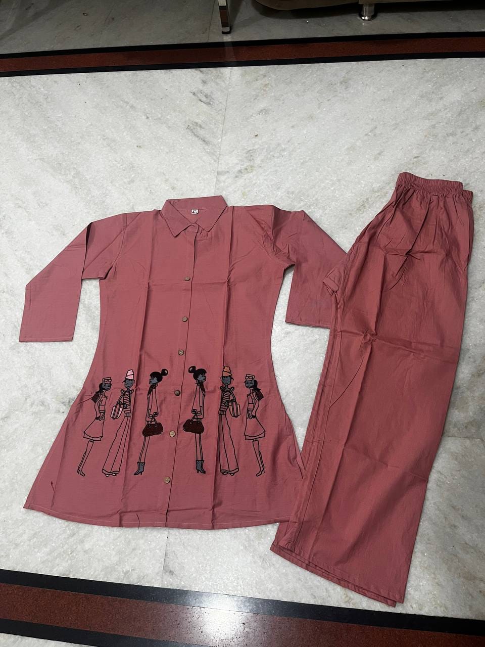 Jency Creation Women's Dhabu Cotton Embroidered Co-Ord Set