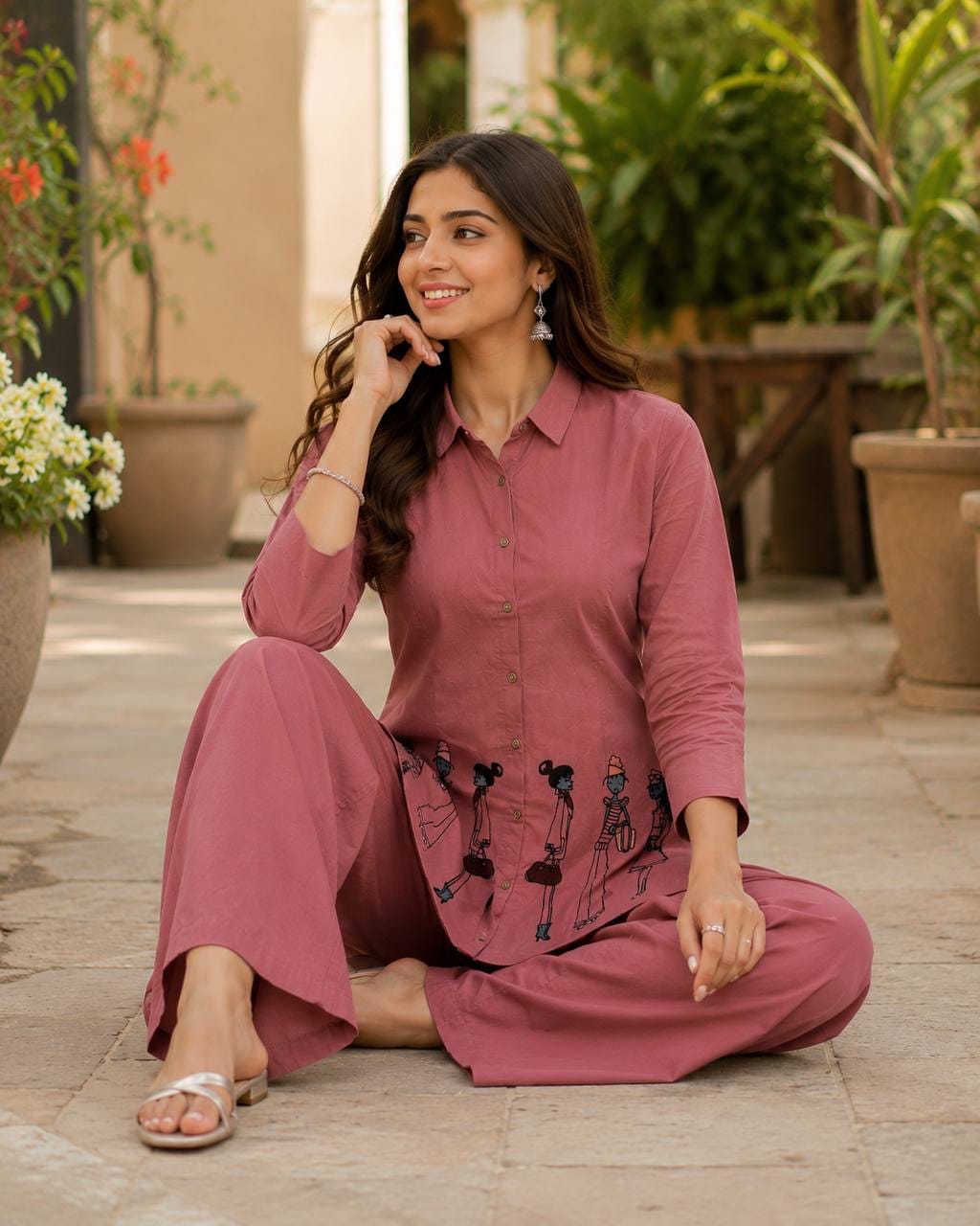 Jency Creation Women's Dhabu Cotton Embroidered Co-Ord Set
