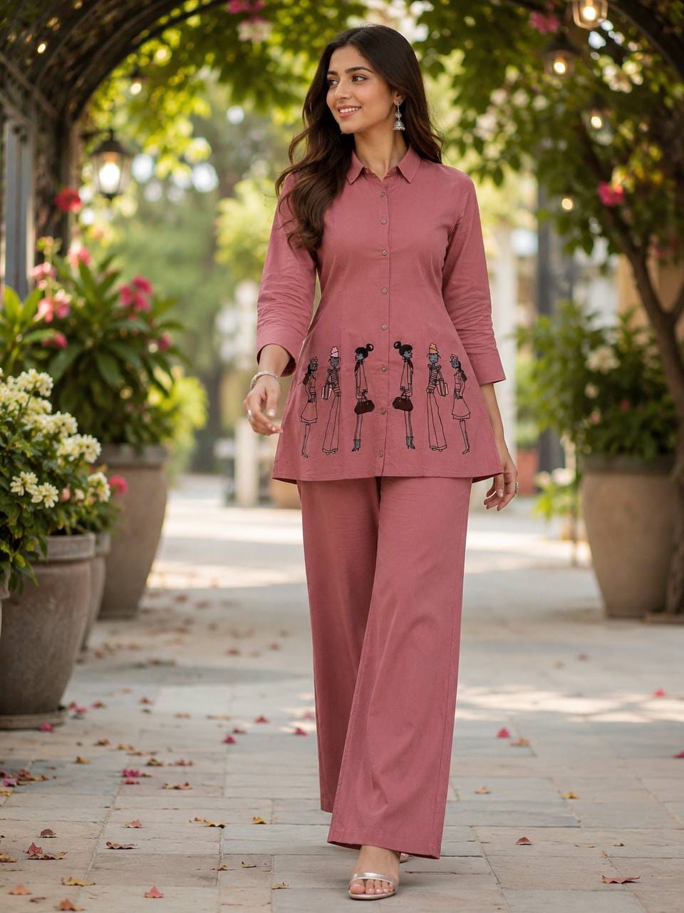 Jency Creation Women's Dhabu Cotton Embroidered Co-Ord Set