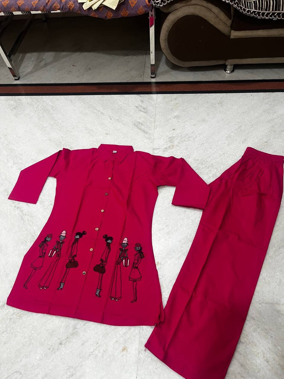 Jency Creation Women's Dhabu Cotton Embroidered Co-Ord Set