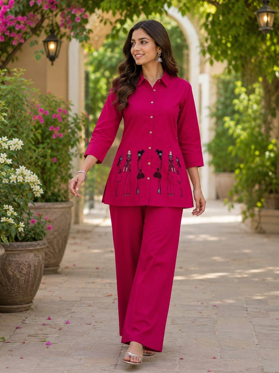 Jency Creation Women's Dhabu Cotton Embroidered Co-Ord Set